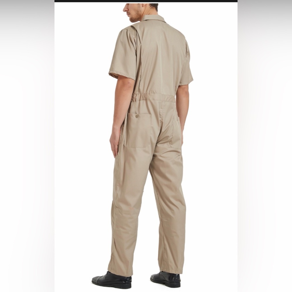 Men's Toptie Short-Sleeve Tan Utility Workwear Coverall, Size Large. RN 144517. - Picture 2 of 5